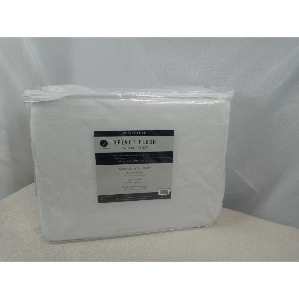Twin Sheet Set White Velvet Plush Extra Soft Velvet Luxe Sheets Great Bay‎ Home